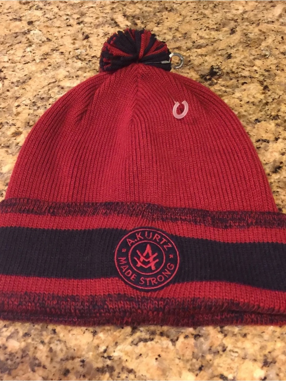A. Kurtz Winter Pom Beanie Military Hat Maroon OSFA AK377 NWT